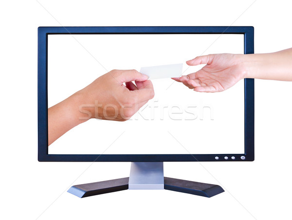 hand inside monitor give name card to hand outside monitor Stock photo © tungphoto