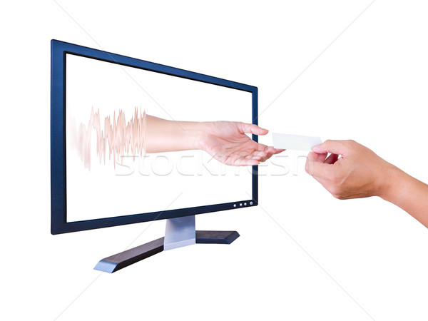 hand outside monitor give name card to hand inside monitor Stock photo © tungphoto