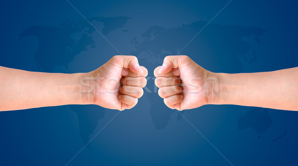 Vuist hand wereldkaart vrouw teken werknemer Stockfoto © tungphoto