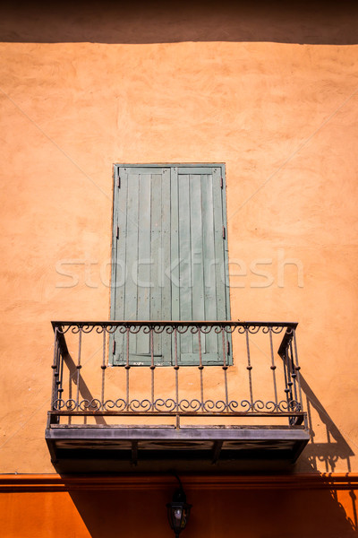 Stock photo: vintage gray wooden window and balcony