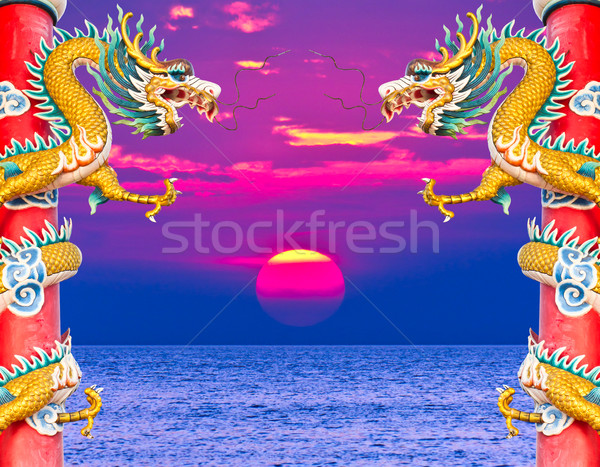 Drachen Statue Sonnenuntergang Himmel Sonne Reise Stock foto © tungphoto