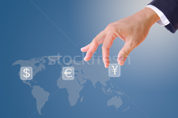 business man hand bring up yen sing button Stock photo © tungphoto