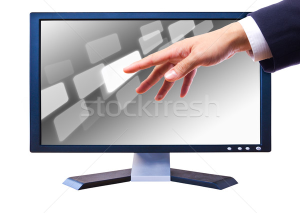 Kéz megérint gomb LCD képernyő számítógép Stock fotó © tungphoto