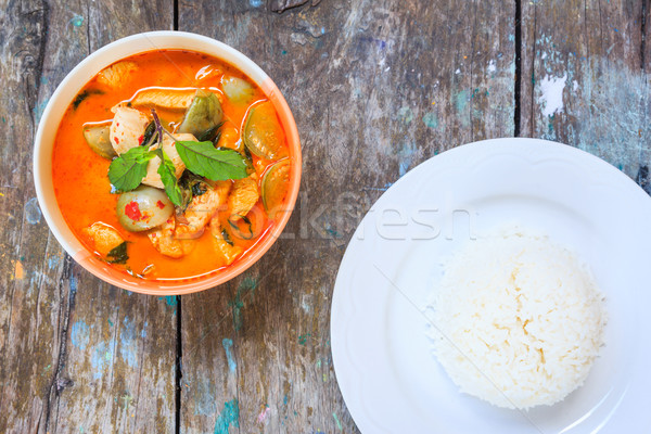 chicken red curry with rice, delicious thai cuisine Stock photo © tungphoto