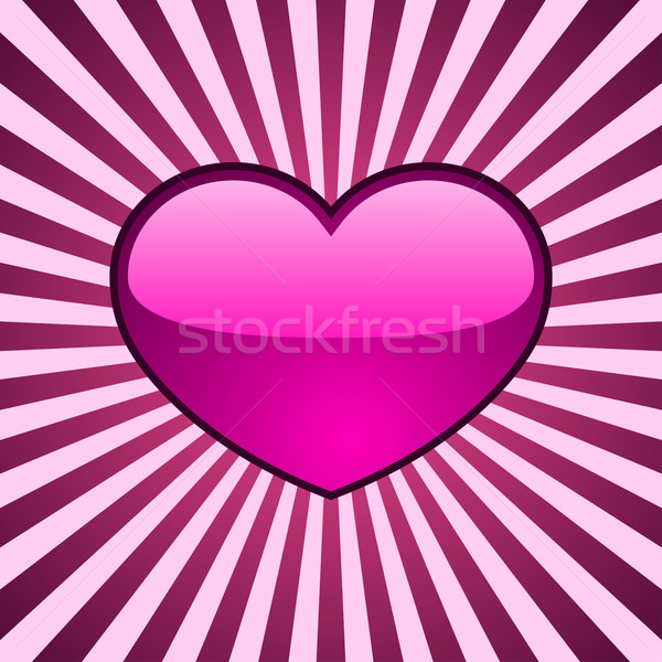 Stock photo: Vector background with glossy pink heart over radial stripes.