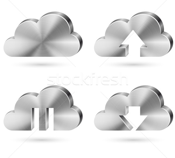 Stockfoto: Metaal · cloud · icoon · vector · ingesteld · geïsoleerd · witte