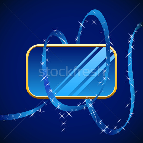 Blank blue glossy banner wrapped with blue ribbon. Stock photo © tuulijumala