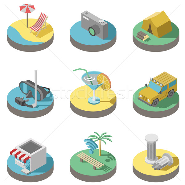 Flat 3D summer vacation icons vector set. Stock photo © tuulijumala