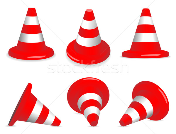 Set of red and white standing and fallen traffic-cones. Stock photo © tuulijumala