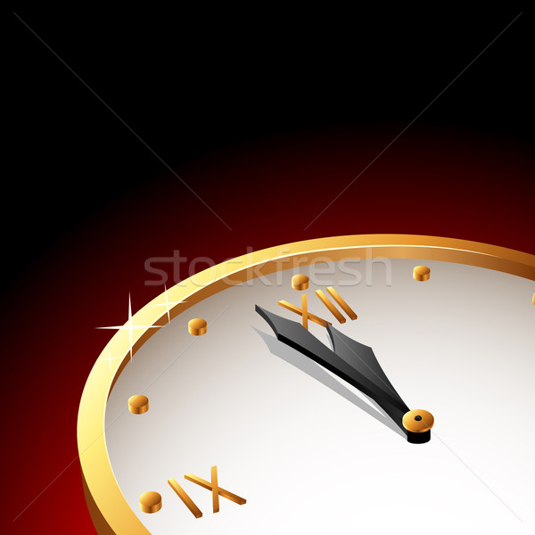 Stock photo: New year’s card with golden clock with hands pointed to about 