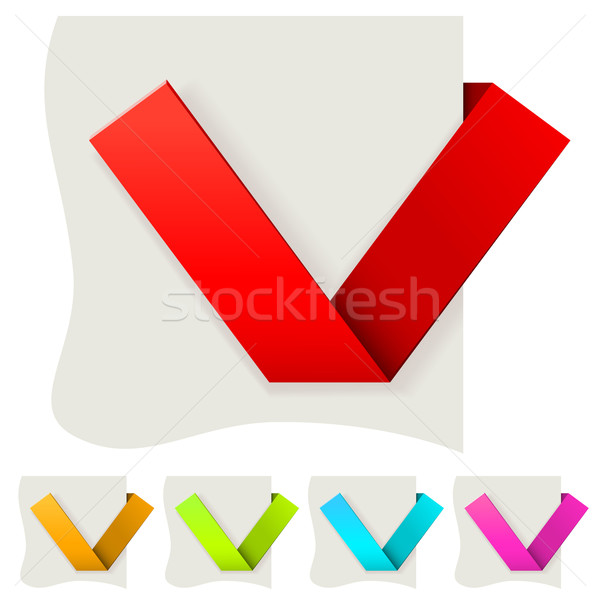 Folded paper tick vector template with several color variants. Stock photo © tuulijumala