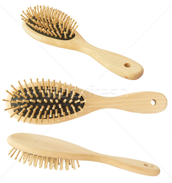 Bois peigne ovale brosse à cheveux isolé [[stock_photo]] © tuulijumala