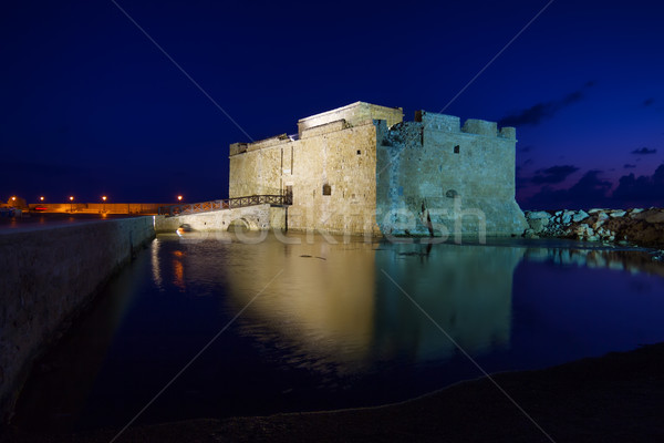 Verlicht kasteel nacht Cyprus stad haven Stockfoto © tuulijumala