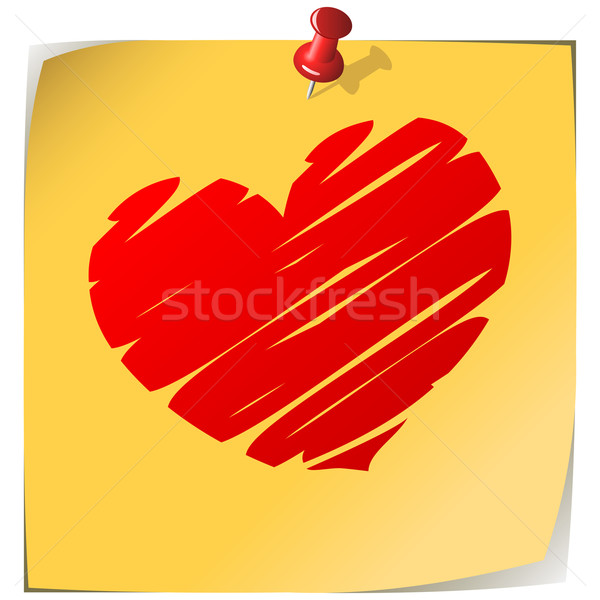 Pinned yellow note paper with drawn heart isolated on white. Stock photo © tuulijumala