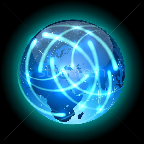 Globe with light traces rotating around. Stock photo © tuulijumala
