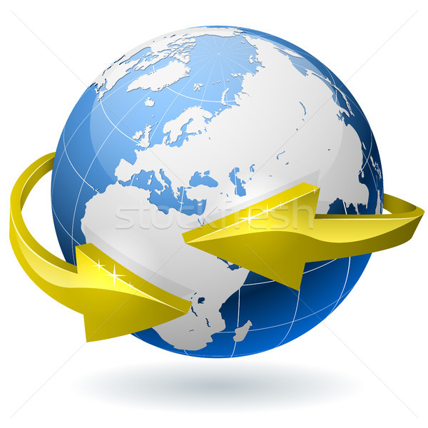 Earth globe surrounded by radial golden arrows. Stock photo © tuulijumala