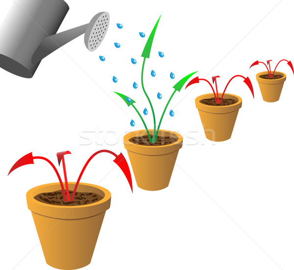 Red withered and green growing arrows in flowerpots. Stock photo © tuulijumala