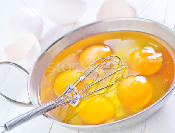 сырой яйцо чаши таблице древесины кухне Сток-фото © tycoon