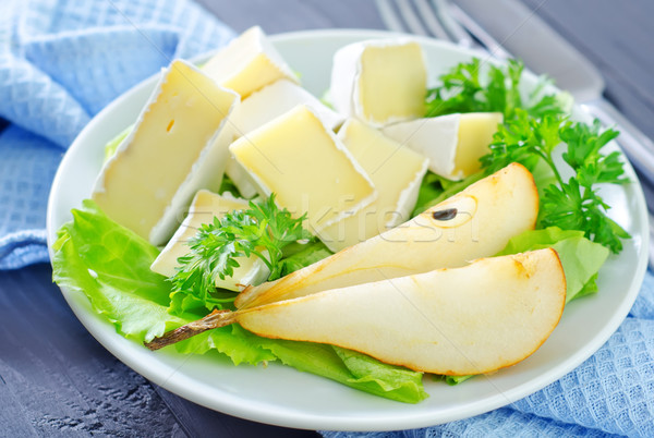 Foto stock: Queso · camembert · peras · alimentos · bordo · amarillo