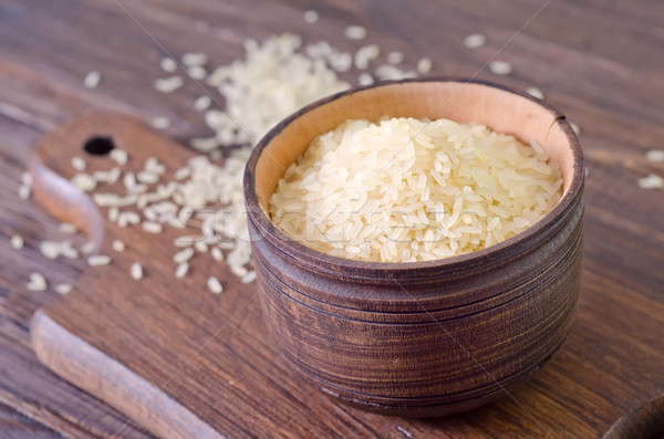 Surowy ryżu żywności drewna tle obiedzie Zdjęcia stock © tycoon