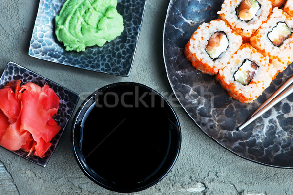 [[stock_photo]]: Sushis · fraîches · poissons · bord · alimentaire · rouge