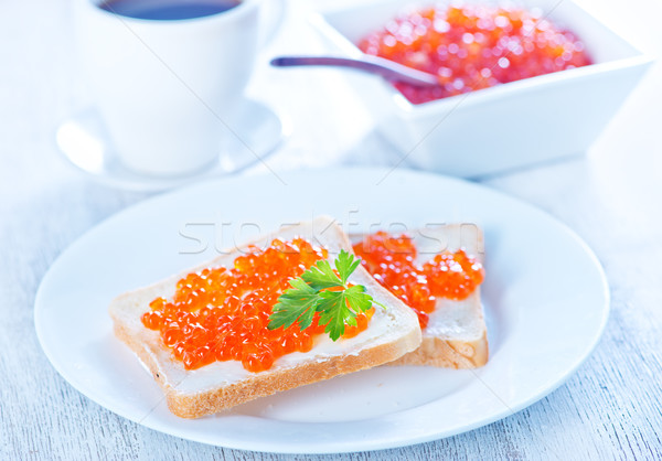 三文魚 魚子醬 麵包 表 光 盤 商業照片 © tycoon