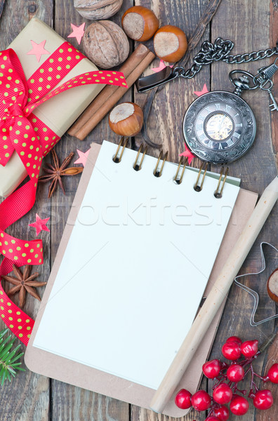 Noël décoration table en bois bois neige espace [[stock_photo]] © tycoon