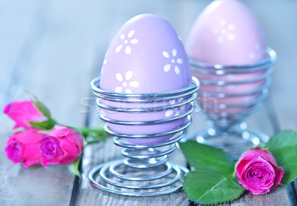Easter Eggs kwiaty tabeli kwiat miłości drewna Zdjęcia stock © tycoon