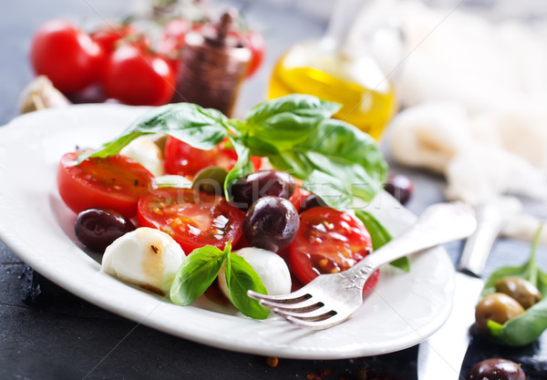 Stok fotoğraf: Caprese · caprese · salatası · plaka · tablo · gıda · ahşap