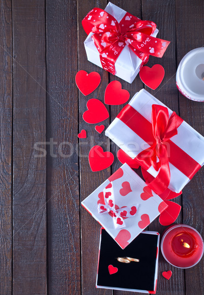 Valentin nap ajándék doboz gyertya asztal esküvő Stock fotó © tycoon