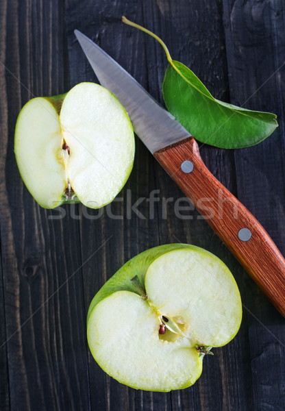 Stok fotoğraf: Taze · elma · elma · bıçak · ahşap · gıda