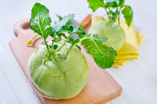 Stock photo: Cabbage kohlrabi on Wooden Kitchen Board