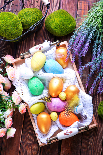 Huevos de Pascua color mesa Pascua cielo flor Foto stock © tycoon