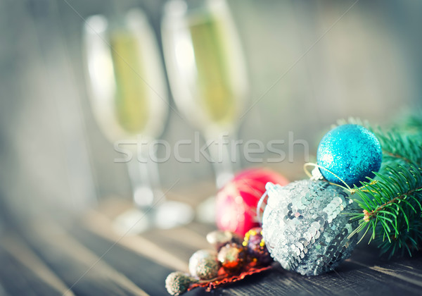 [[stock_photo]]: Noël · décoration · deux · verres · branche · arbre · de · noël