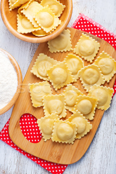 Stockfoto: Ruw · ravioli · meel · kom · tabel · vis