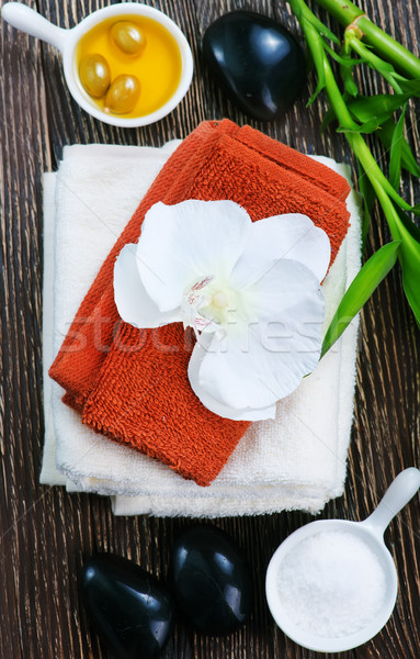 Spa objetos mesa masaje cuerpo hojas Foto stock © tycoon
