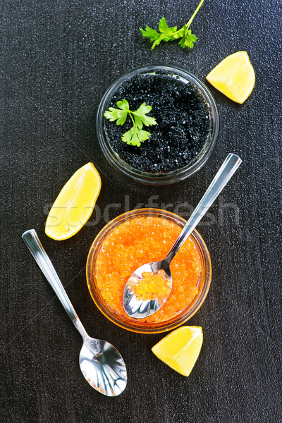 Caviar verre bols table alimentaire rouge Photo stock © tycoon
