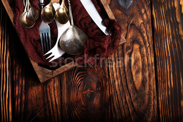 Bağbozumu mutfak ahşap kutu tablo Stok fotoğraf © tycoon