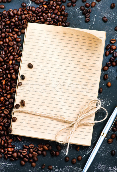 Grãos de café nota tabela fundo cozinha beber Foto stock © tycoon