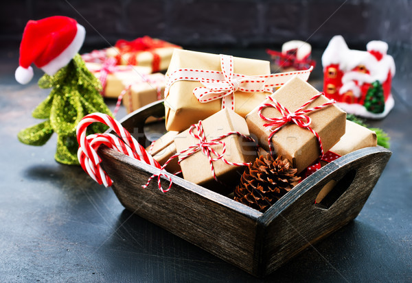 [[stock_photo]]: Noël · décoration · boîte · présents · table · coeur