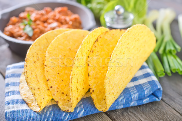 Ingrediënten taco hout groene tarwe vlees Stockfoto © tycoon