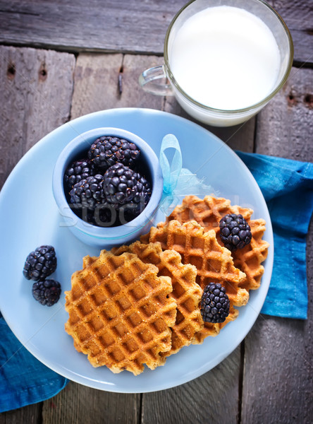 Waffel Obst Schokolade Eis Frühstück Gabel Stock foto © tycoon