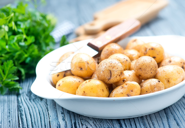 Stockfoto: Ruw · aardappel · kom · tabel · voorjaar · voedsel
