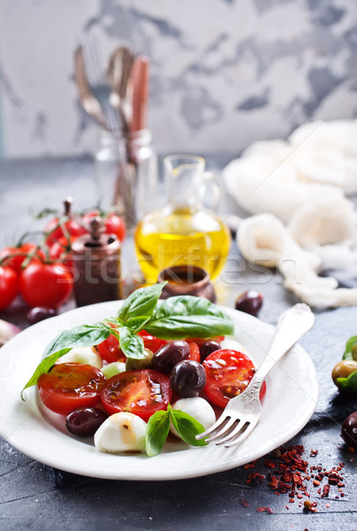 Stok fotoğraf: Caprese · caprese · salatası · plaka · tablo · gıda · ahşap