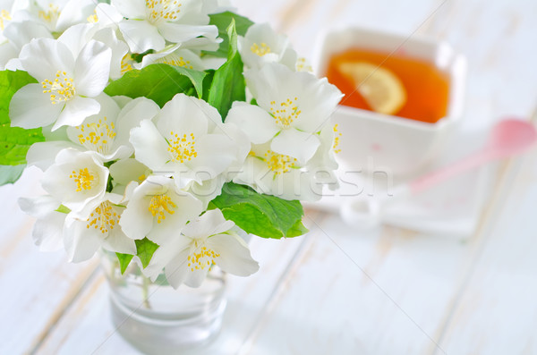 [[stock_photo]]: Jasmin · thé · citron · fleur · feuille · fond