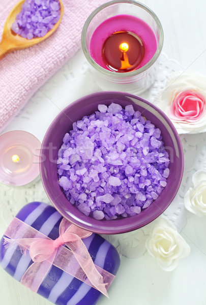 sea salt, soap and candle Stock photo © tycoon
