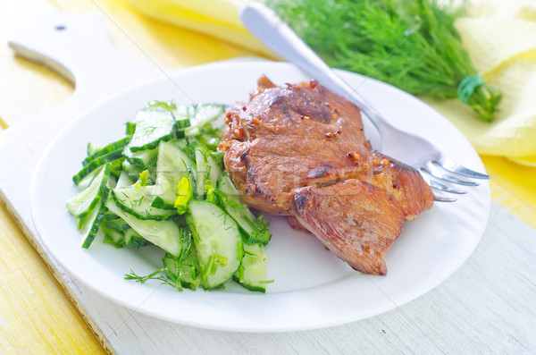 Fleisch Salat Essen Hintergrund grünen Abendessen Stock foto © tycoon
