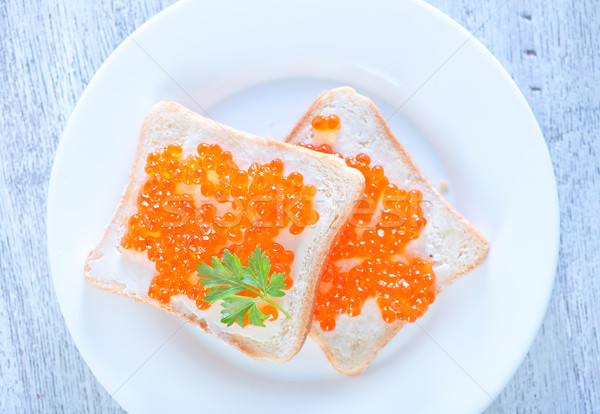 三文魚 魚子醬 麵包 表 光 盤 商業照片 © tycoon