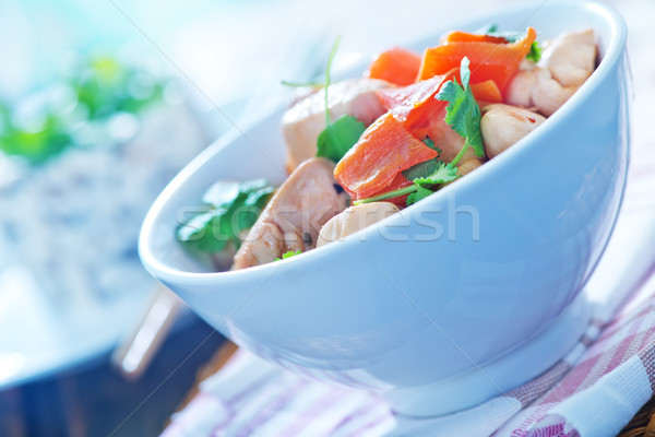 Foto stock: Frito · legumes · tigela · tabela · comida · fundo