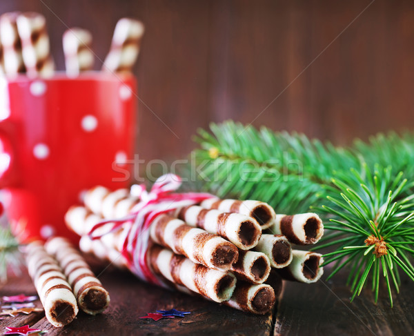Biscuit christmas decoratie tabel achtergrond snoep Stockfoto © tycoon